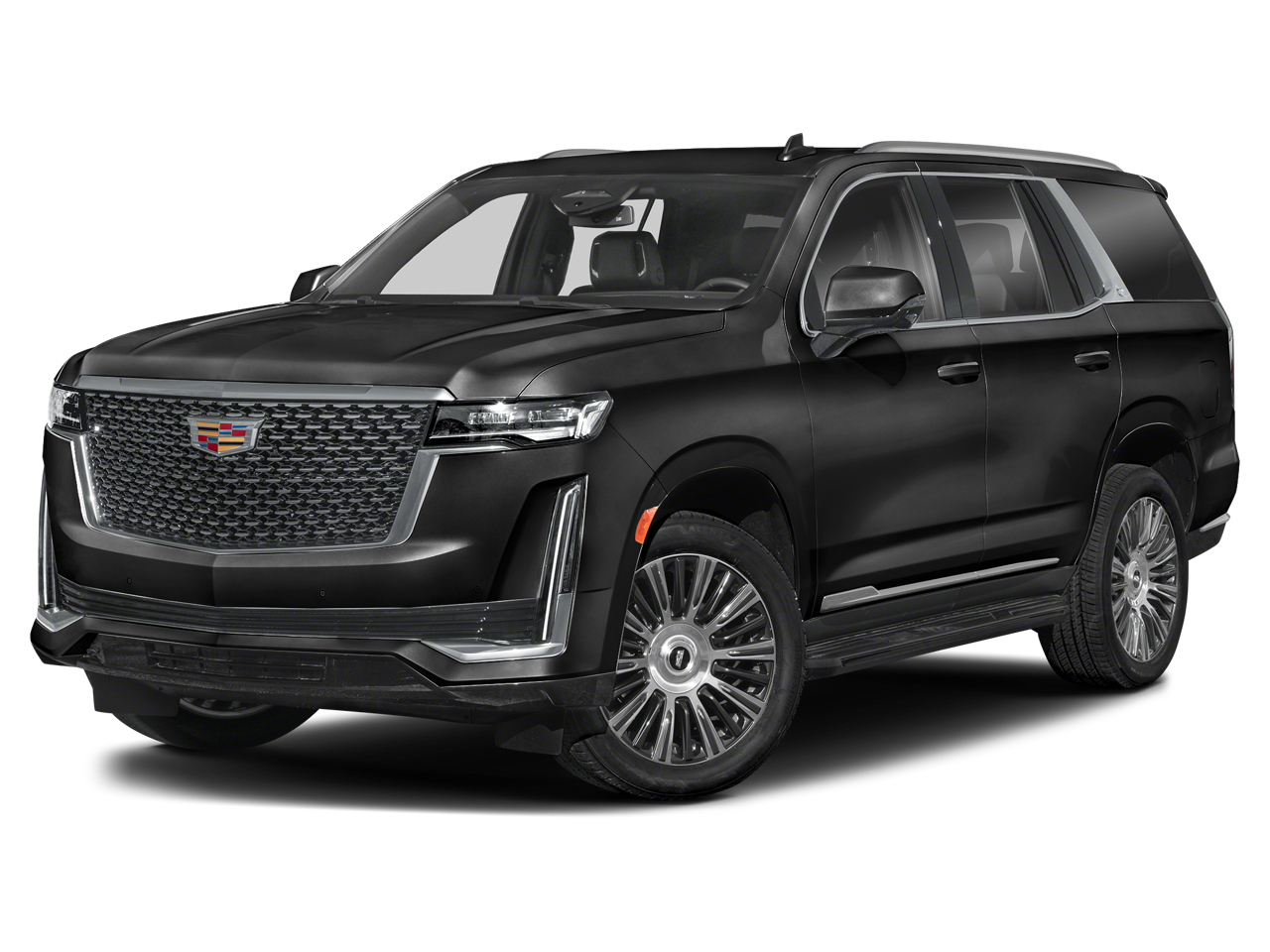 2021 Cadillac Escalade Premium Luxury in Black Raven — front three-quarter view