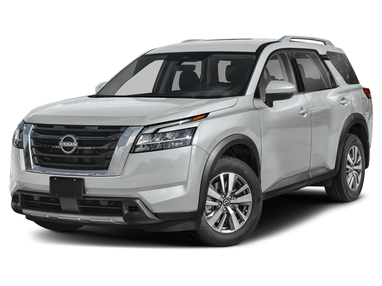 2024 Nissan Pathfinder SL in Brilliant Silver Metallic — front three-quarter view