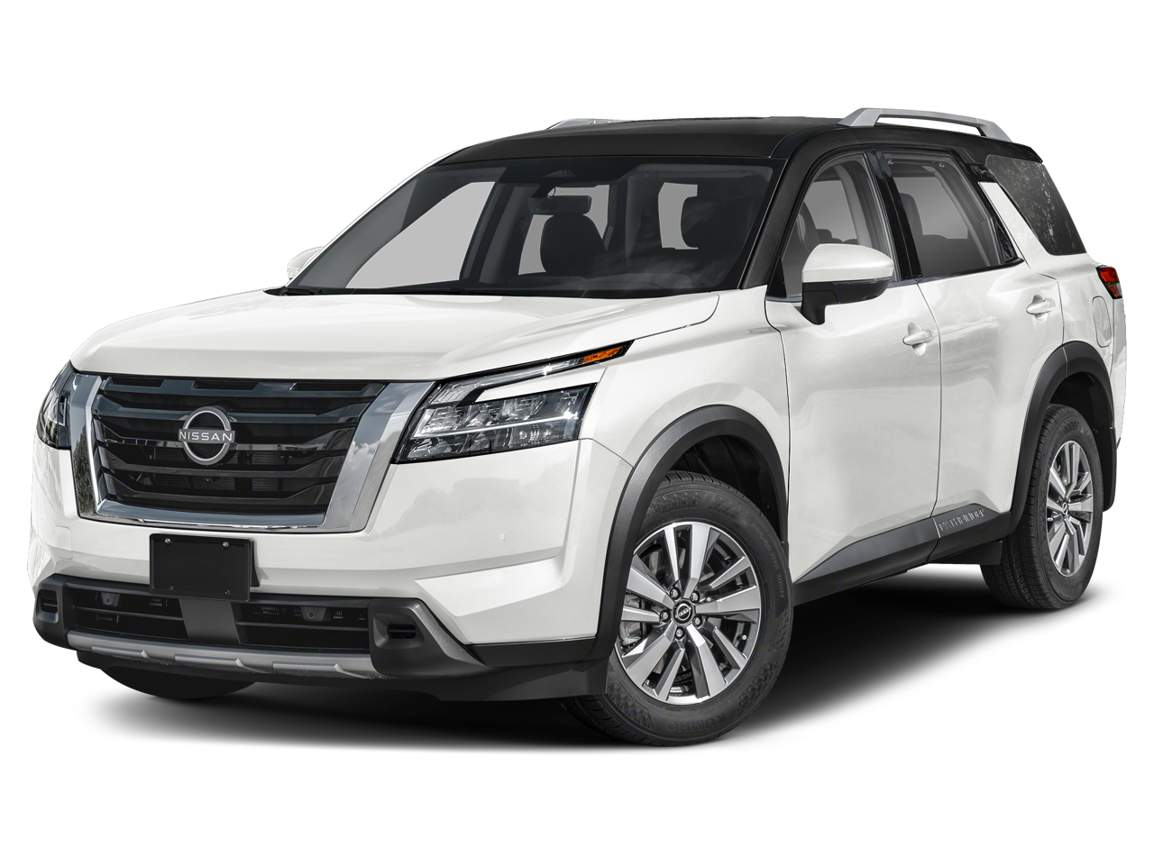 2024 Nissan Pathfinder SL in Pearl White Tricoat/Super Black — front three-quarter view
