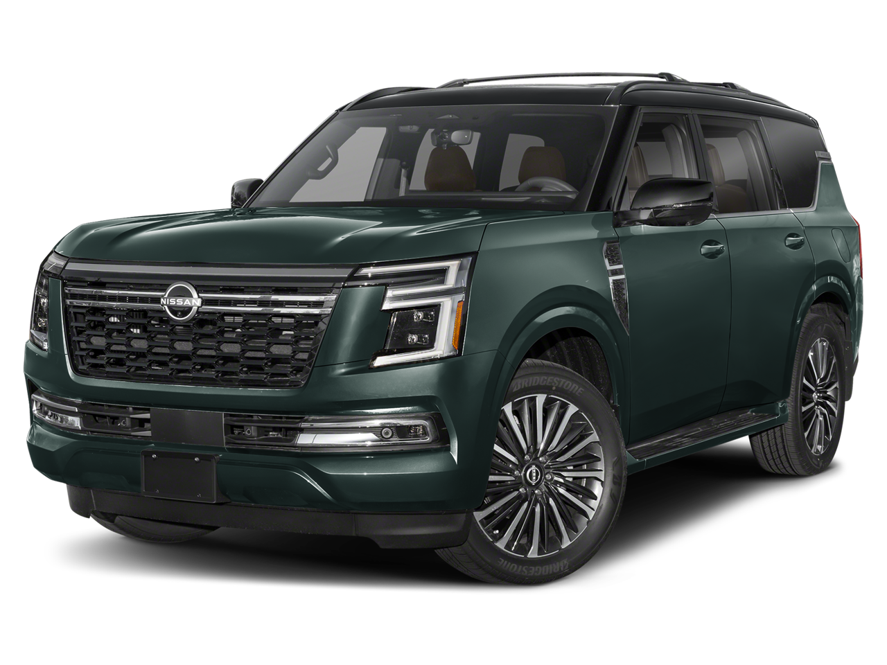 2026 Nissan Armada Platinum Reserve in Alpine Metallic/Super Black — front three-quarter view