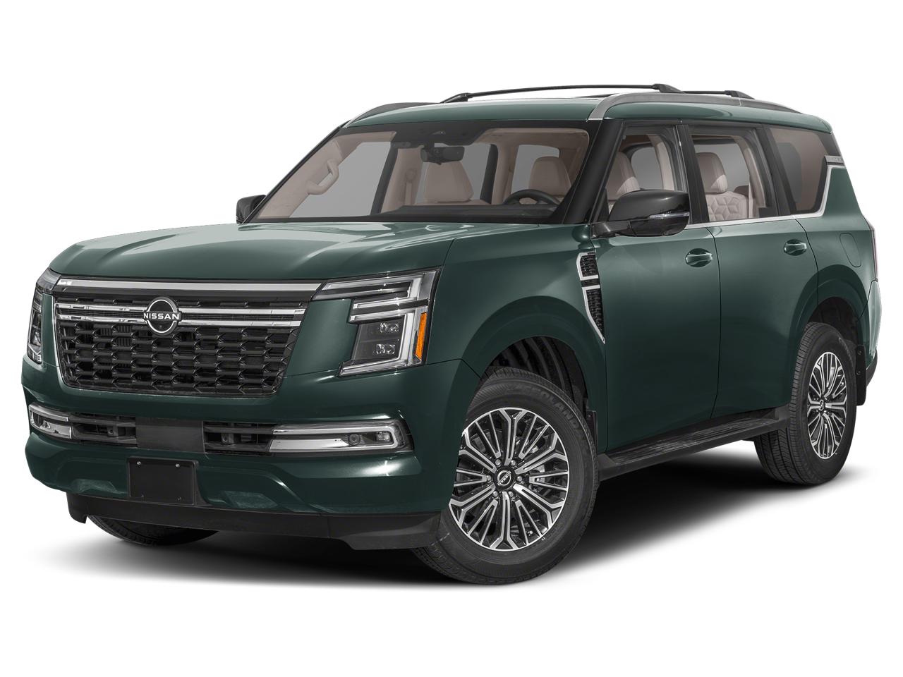 2026 Nissan Armada Platinum in Alpine Metallic — front three-quarter view