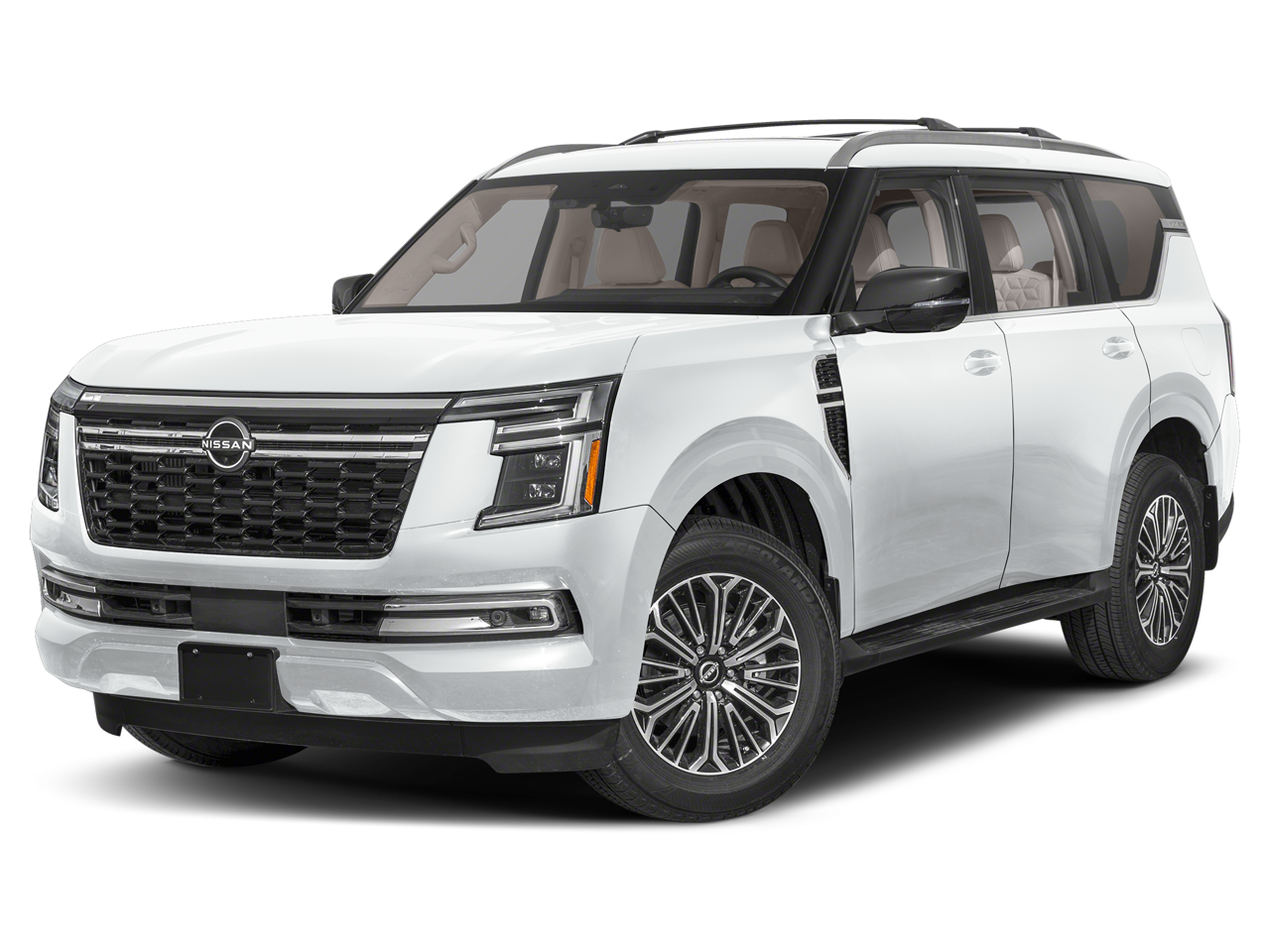2026 Nissan Armada Platinum in Aspen White Tricoat — front three-quarter view