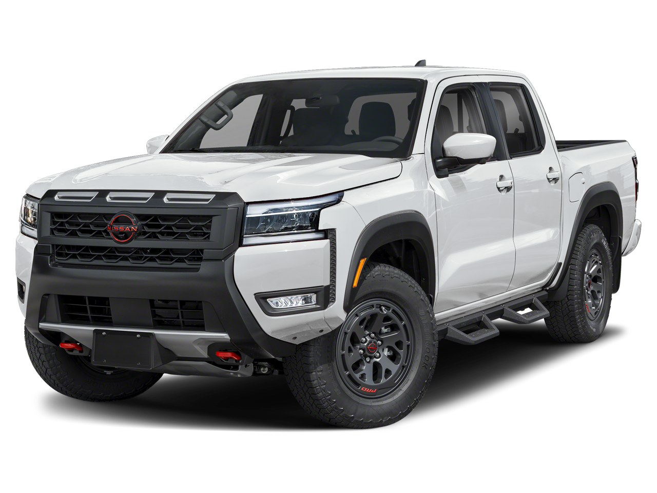 2026 Nissan Frontier PRO-4X in Glacier White — front three-quarter view