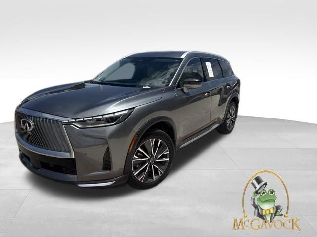 2026 INFINITI QX60 LUXE in Graphite Shadow — front three-quarter view