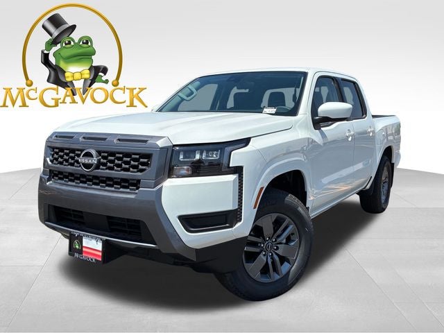 2026 Nissan Frontier SV in Glacier White — front three-quarter view