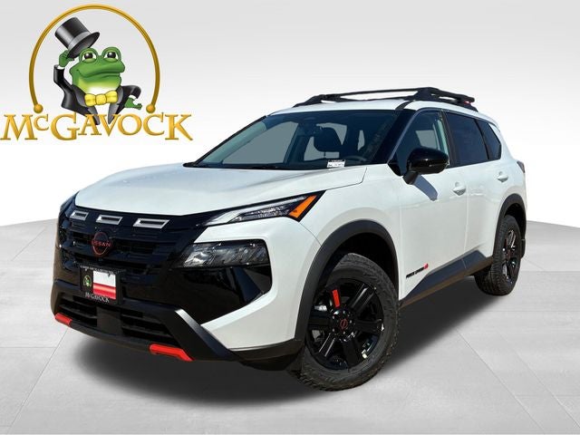 2026 Nissan Rogue Rock Creek in Everest White Pearl Tricoat — front three-quarter view