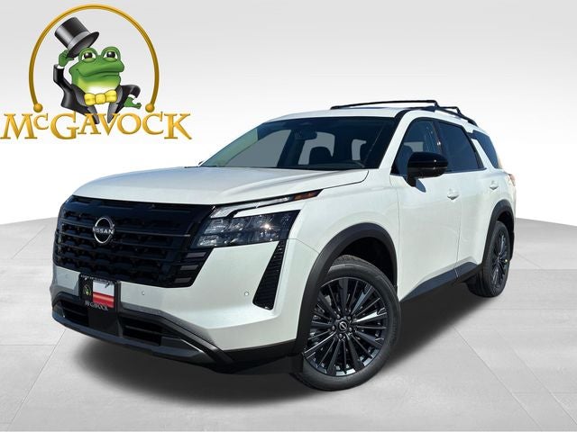 2026 Nissan Pathfinder SL in Everest White Pearl Tricoat — front three-quarter view