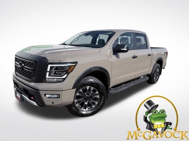 2024 Nissan Titan PRO-4X in Baja Storm — front three-quarter view